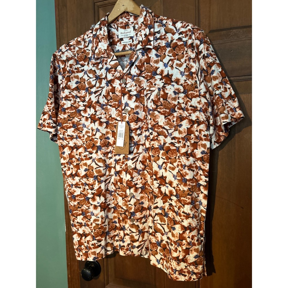 Weatherproof Vintage Mens Floral Linen‎ Blend Button Down Shirt Cinnamon Stick L